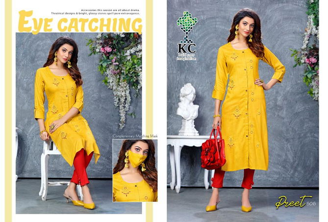 Kc Preet 5 Latest Fancy Designer  Heavy Rayon Kurti With Bottom Collection